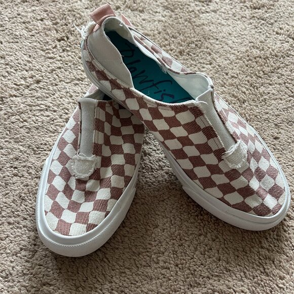 Blowfish Y2K White and Rust Checkered Slip on womens sneaker Skater, Punk sz8 - Picture 1 of 6